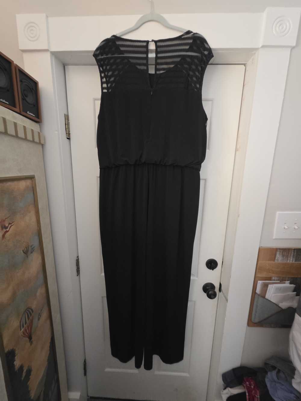 London Times Woman Black Jumpsuit Sheer Mesh Stripe Shoulder Plus Size 2X